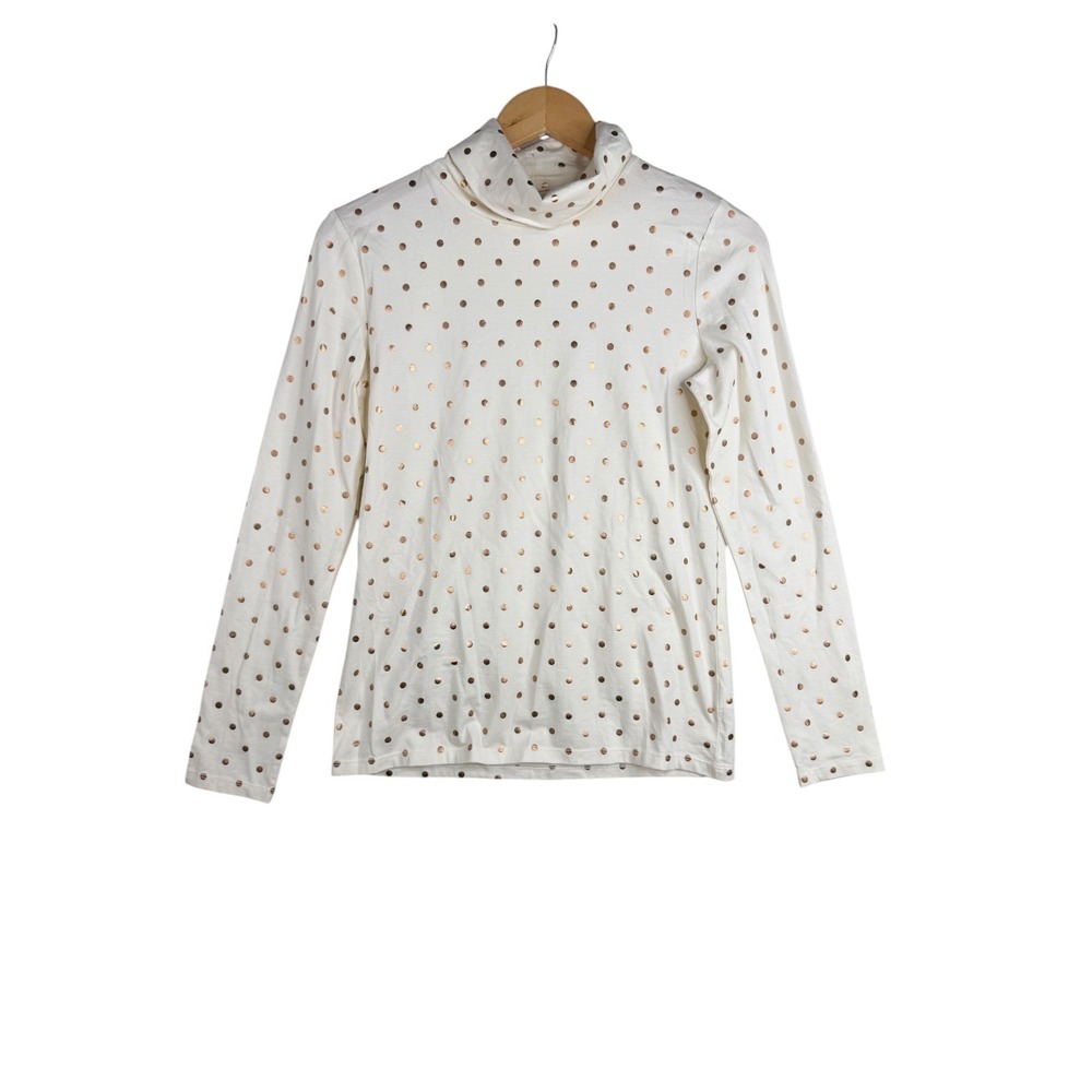 New Talbots Polka Dot Turtleneck Long Sleeve size XS Off White/Gold